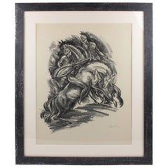 Charcoal Drawing Lithograph Signed 1919 'Tales of the Parrot' by A. Uzarski