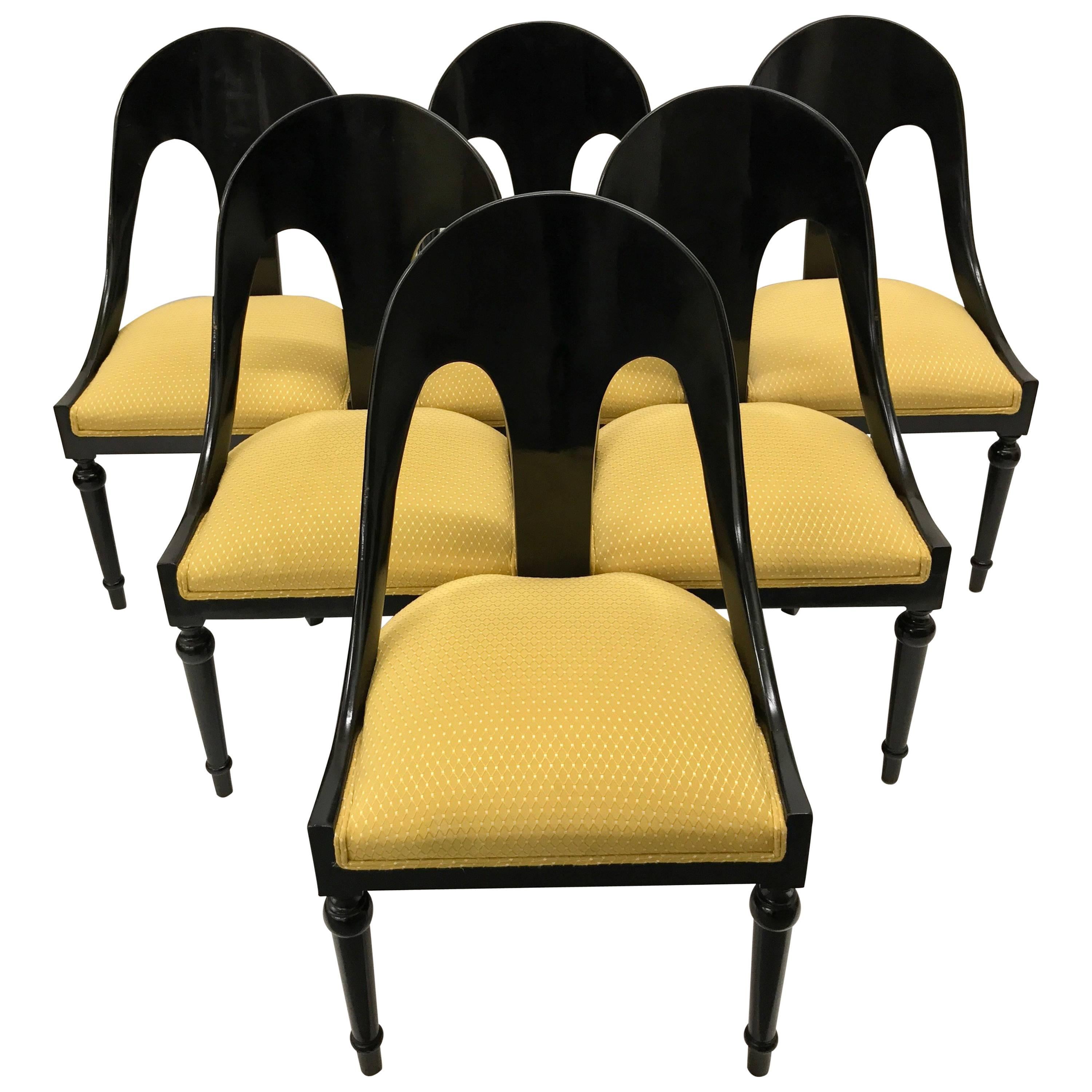 Six Neoclassical Style Lacquered Spoon Back Dining Chairs For Sale