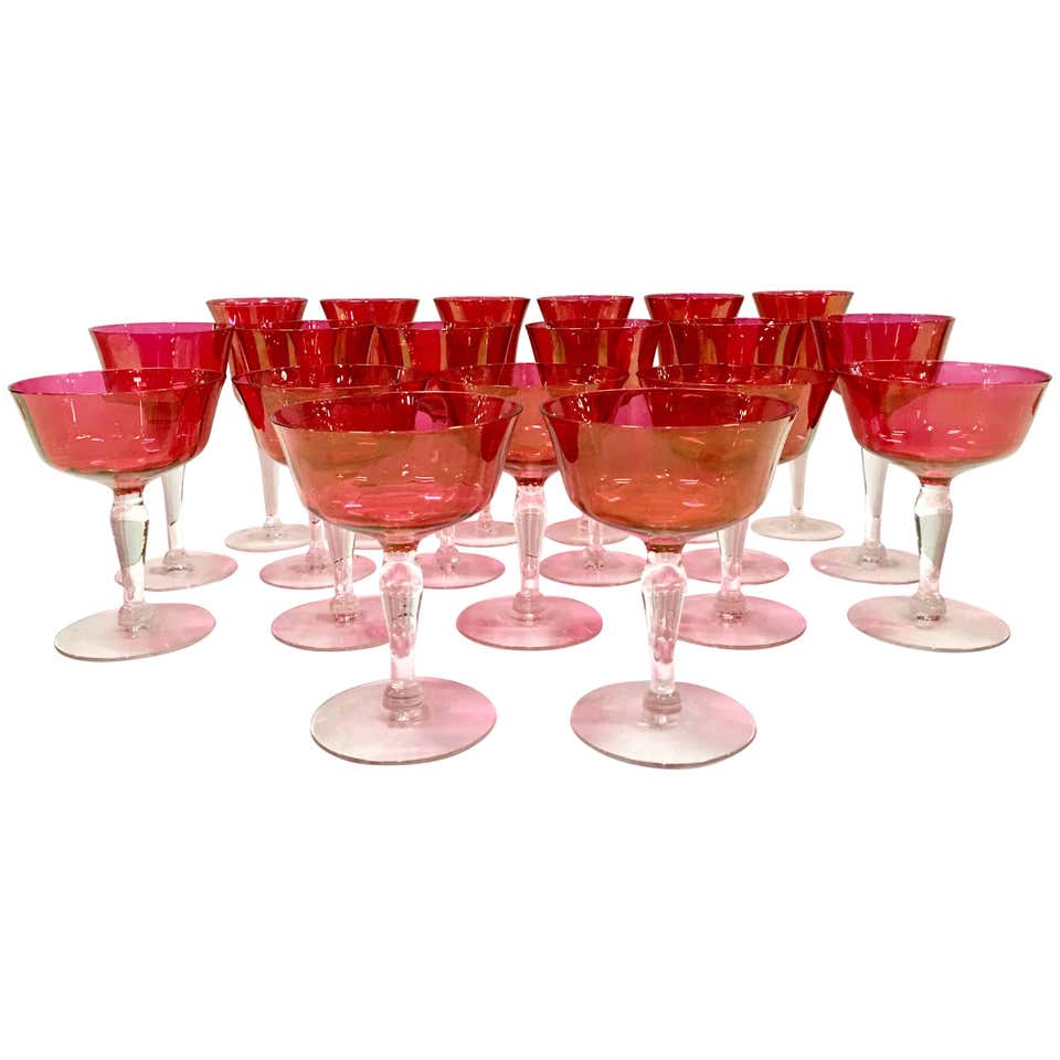 Cranberry Overlay Stemmed Glasses For Sale at 1stdibs