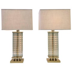 Pair of Brass and Glass Table Lamps by Lightolier