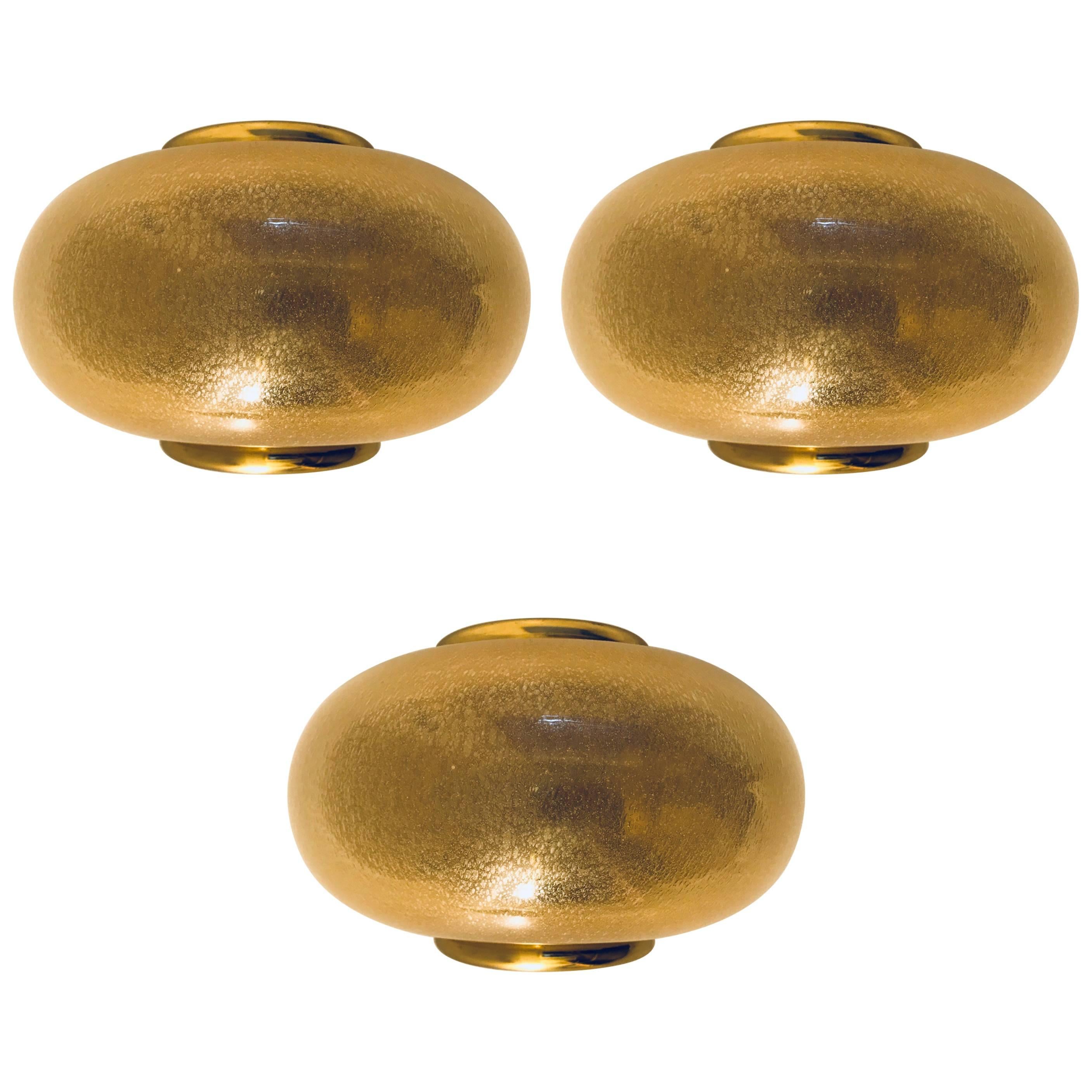 Set of Three Barovier Murano Gold Glass Wall Lights