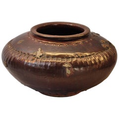 Brown Glaze Stoneware Water Pot from Burma, Mid-20th Century
