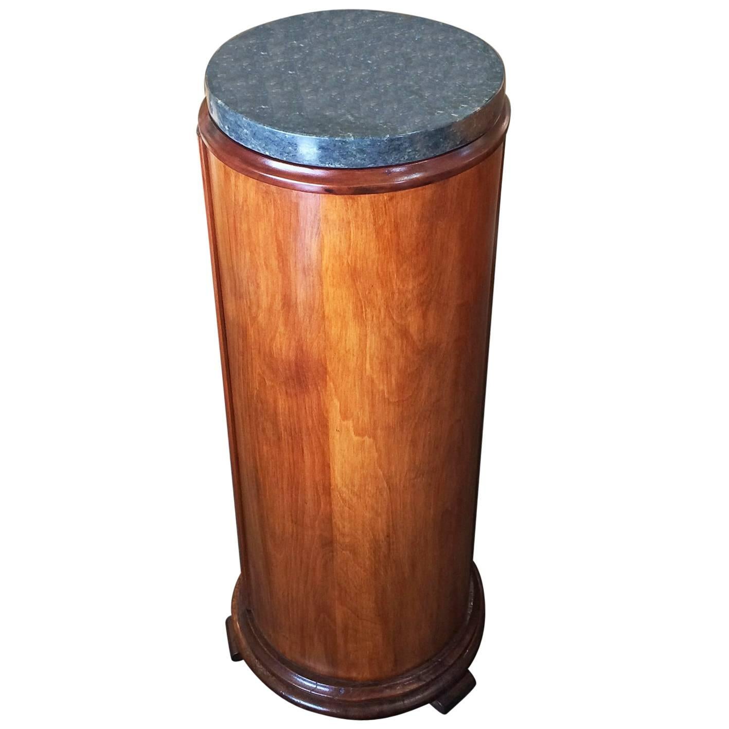 Art Deco Walnut Marble Top Pedestal For Sale