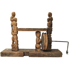 Cotton or Silk Spinning Wheel with Carvings, Burma, Early-Mid 20th Century, Teak