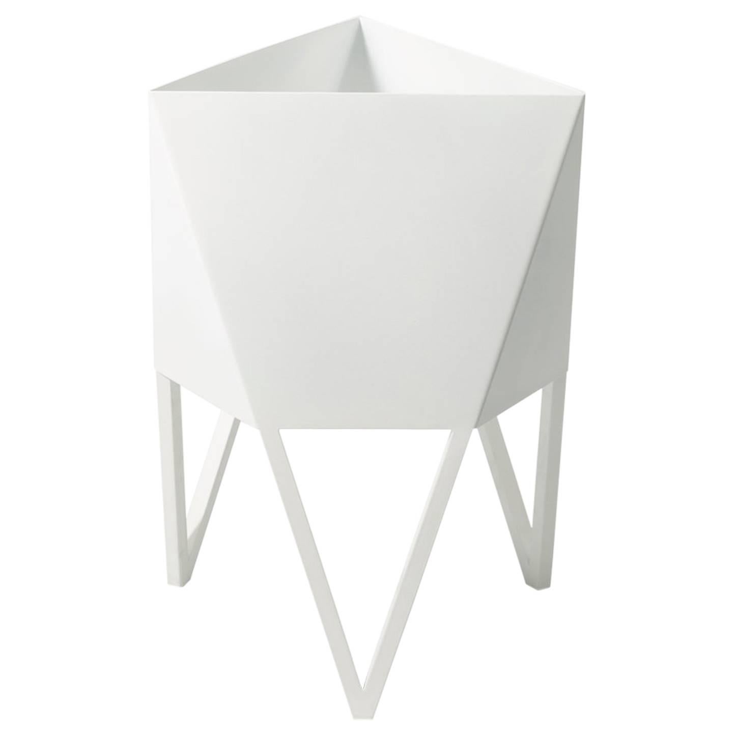 Deca Planter in Glossy White Steel, Small, by Force/Collide