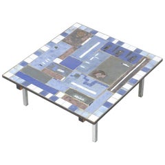 Square Blue Ceramic Coffee Table by Pia Manu