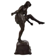 Antique Axel Locher Dancer, Art Deco Bronze Sculpture, 1920s-1930s