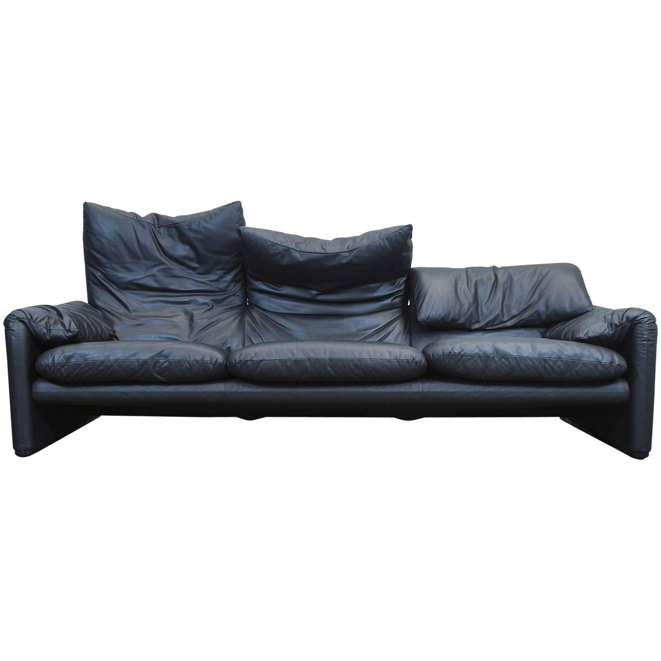Cassina Maralunga Designer Sofa Black Leather Three-Seat Couch Function Modern