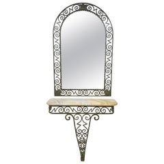 French bronze Art Deco Mirror and Console Set