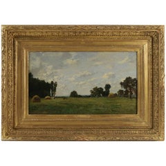 Eugene Maxime Vallée, Barbizon School, Field and Its Haystack, Oil on Panel