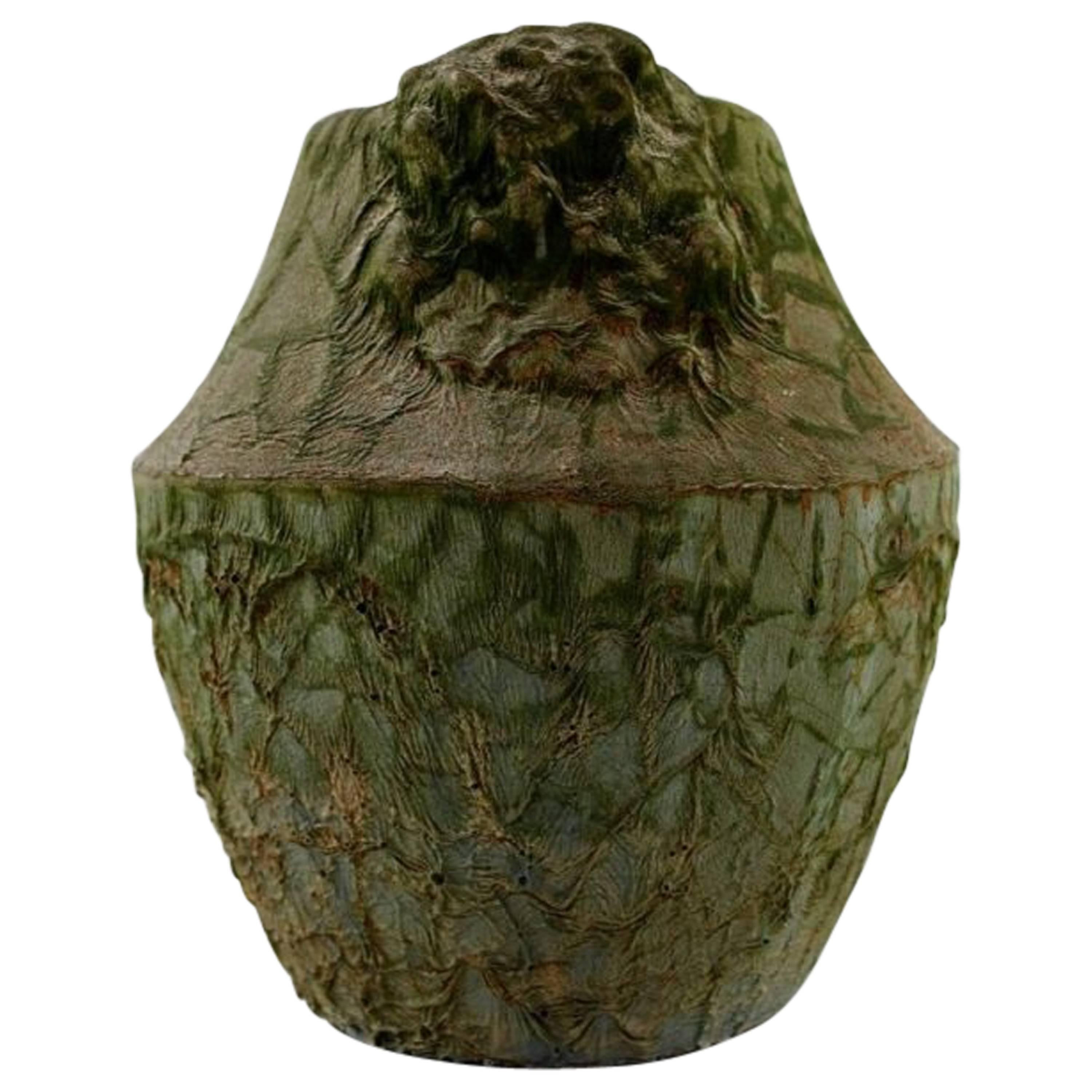 Søren Kongstrand and Jens Petersen Style, Vase in Ceramic, Green Brown Glaze