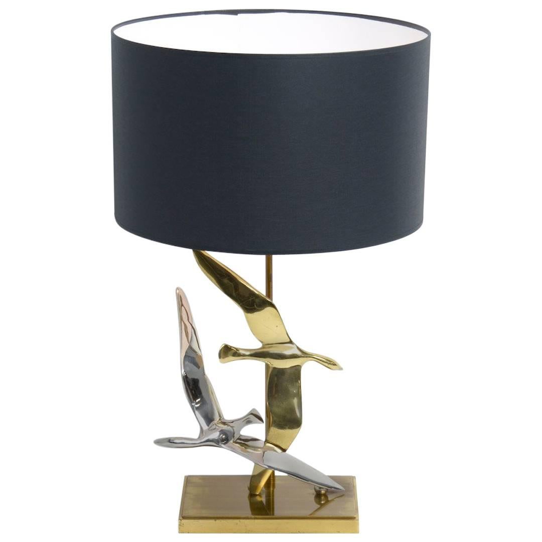 Decorative Silver and Gold Colored Bird Table Lamp For Sale