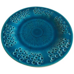 Kähler by Nils Kähler Stoneware Dish, Blue Glaze, Floral Pattern, 1960s, Denmark