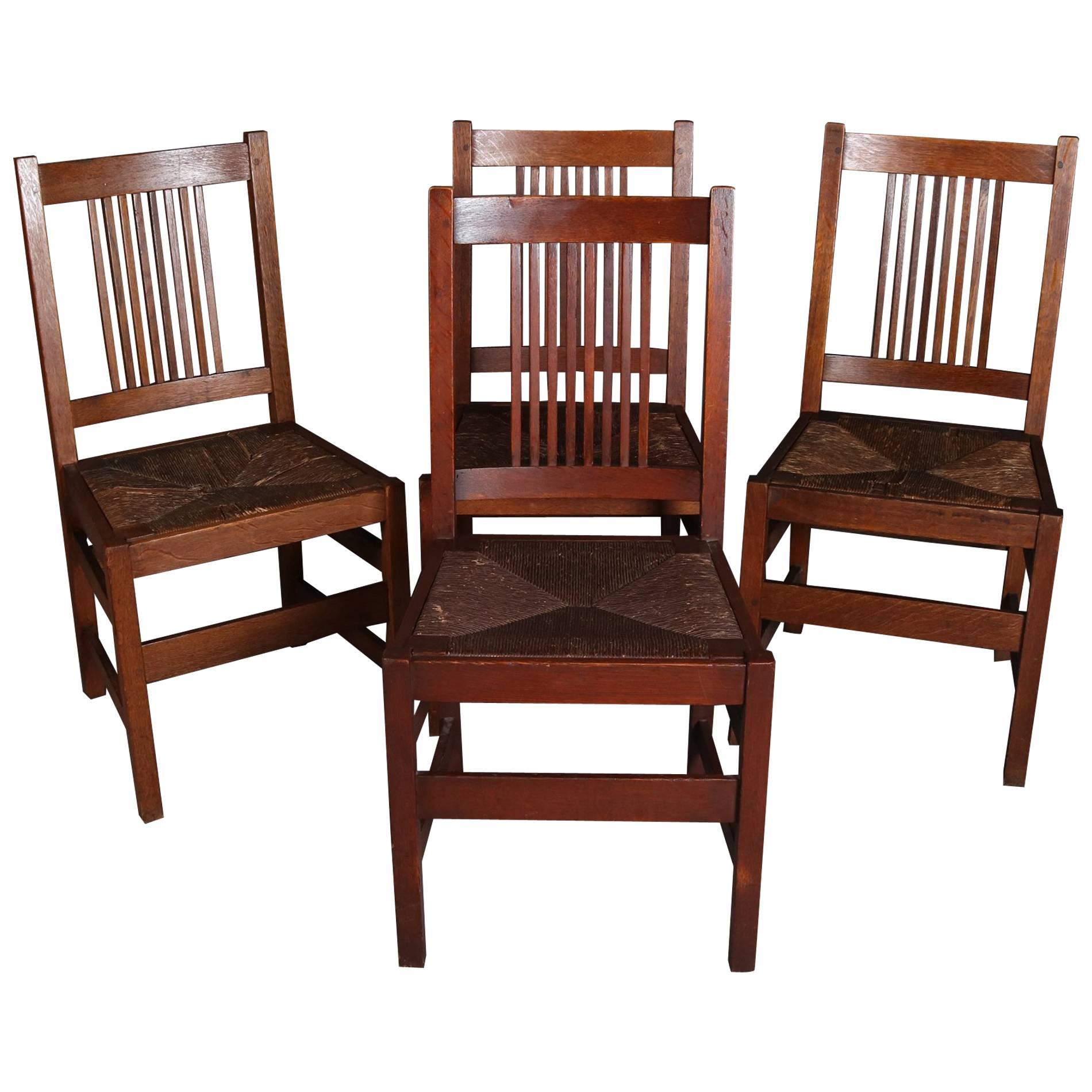 Four Arts & Crafts Mission Oak L. & J.G. Stickley Spindle Chairs, 20th Century