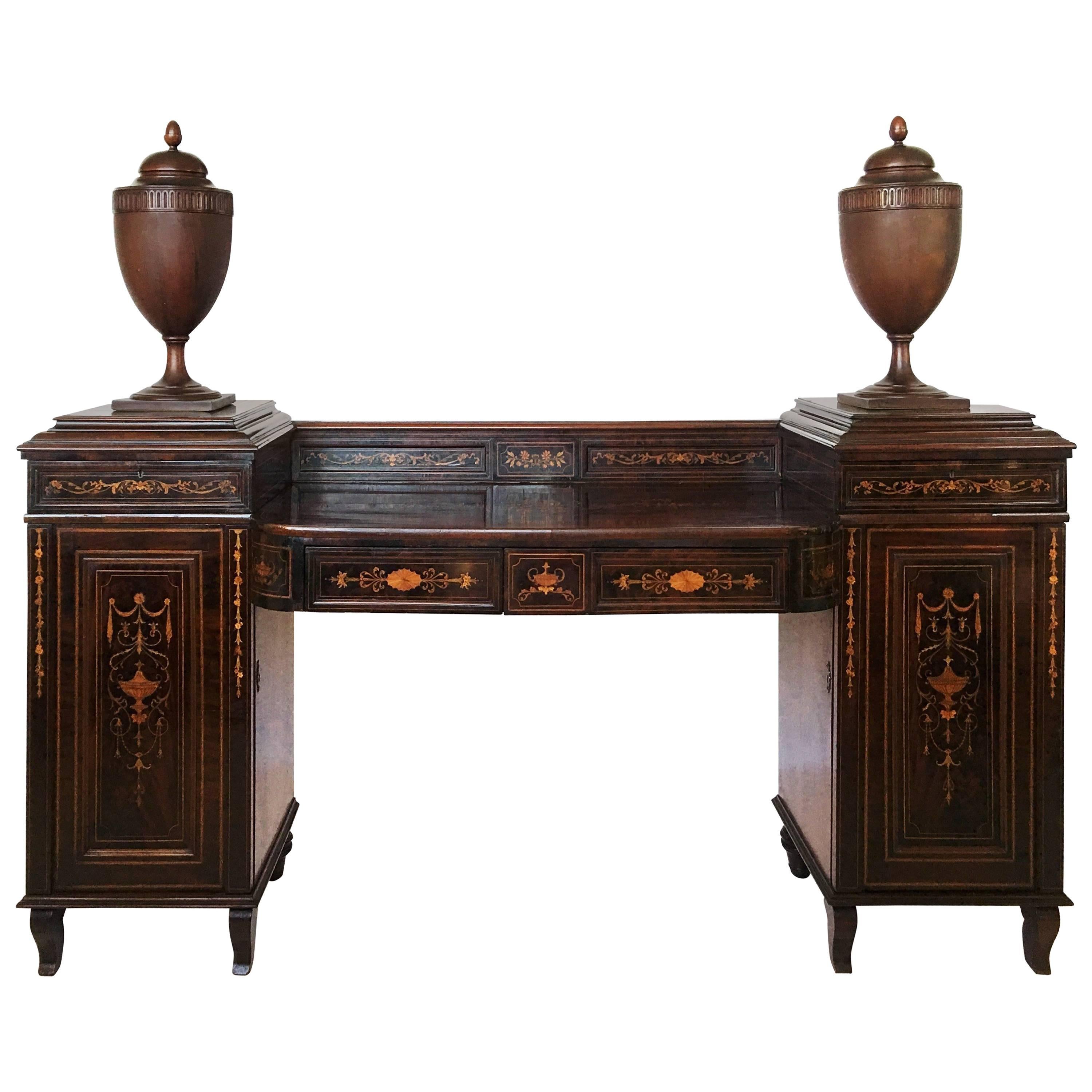 Early 19th Century Regency Marquetry Inlaid Rosewood Pedestal Sideboard with Urn For Sale
