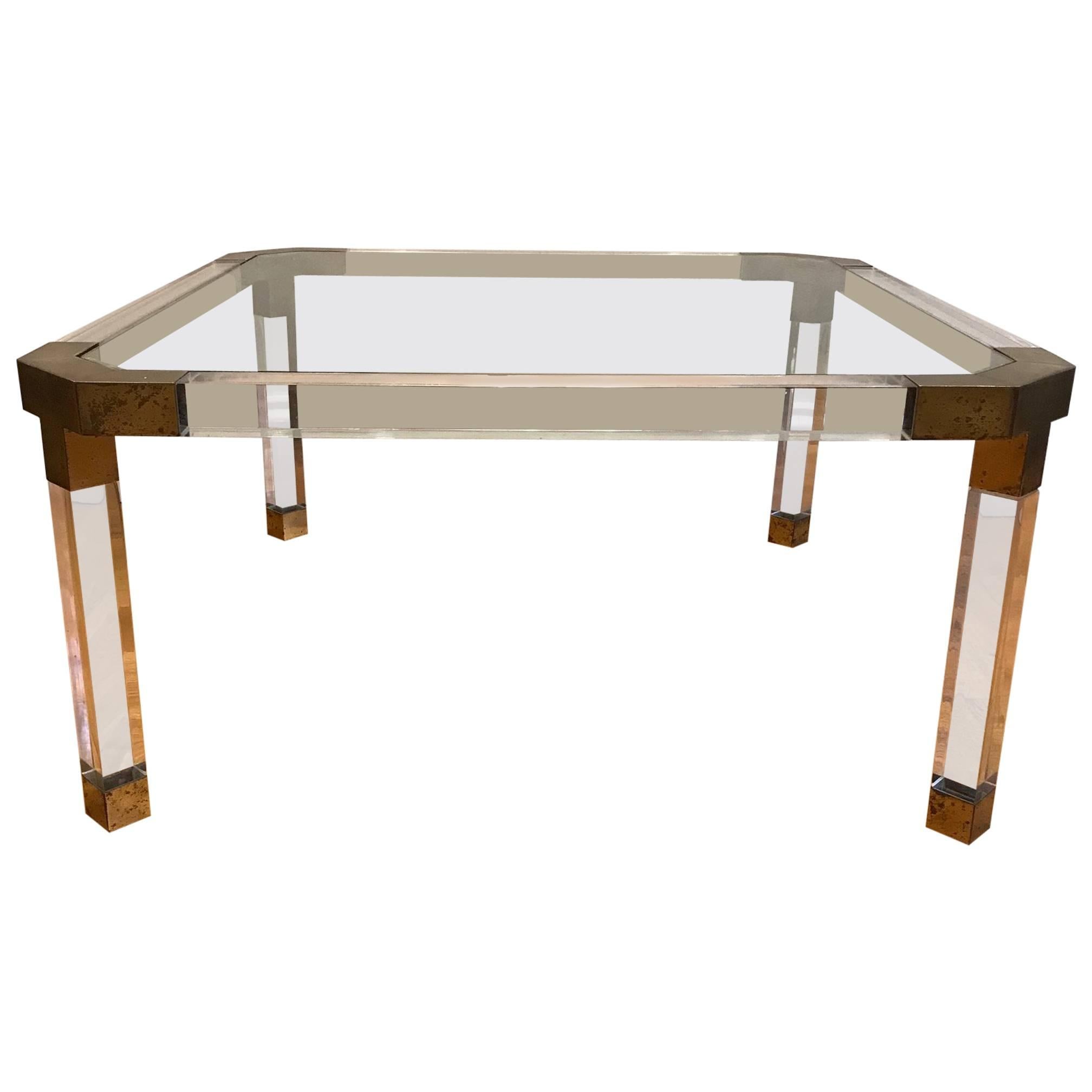 Lucite Perspex Glass Coffee Table, Hollywood Regency Style, French, circa 1970s