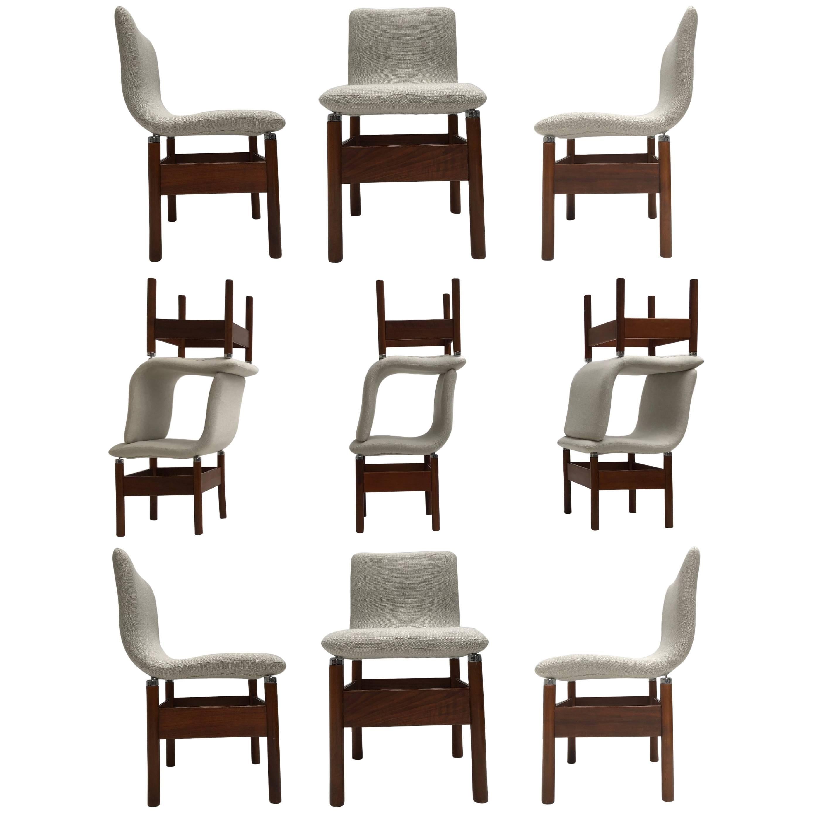 12 'Chelsea' Dining Chairs by Introini, Saporiti 1966, Upholstery Fully Restored