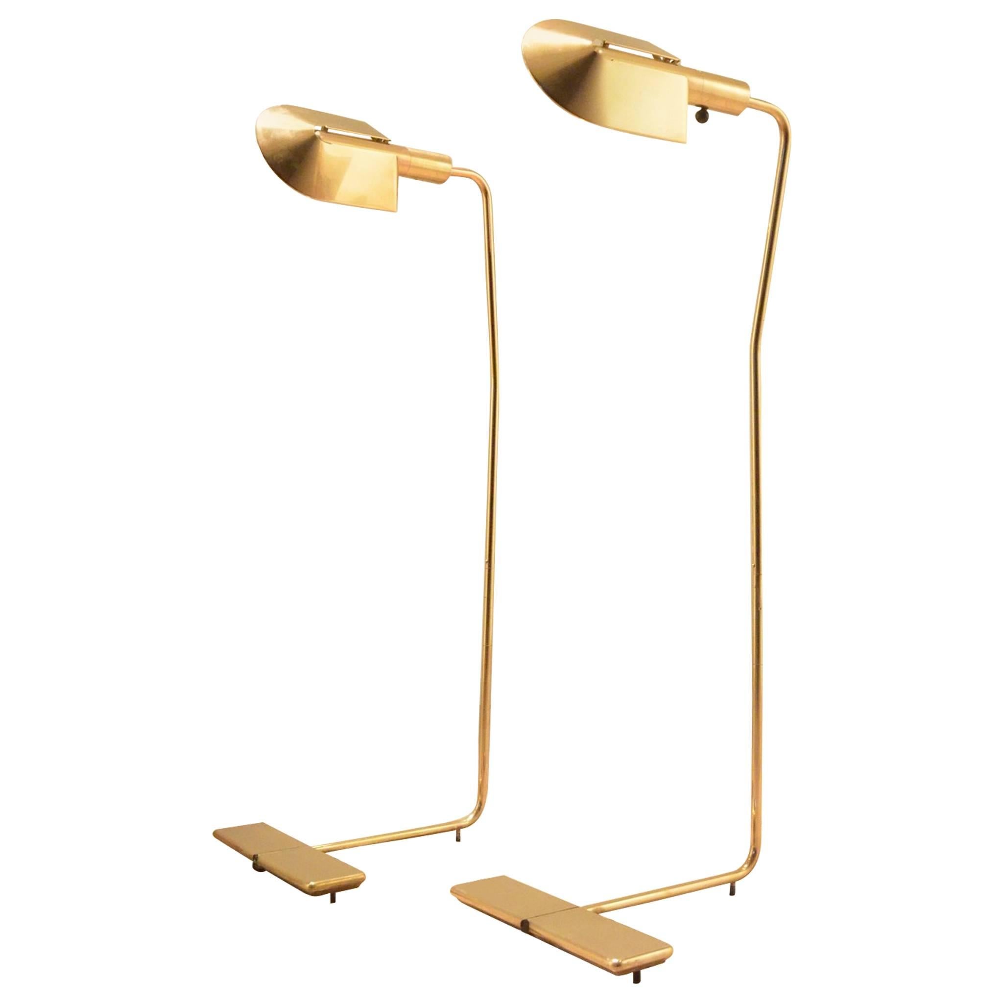 One Cedric Hartman 1970s Counterweighted Brass Reading Floor Lamp For Sale