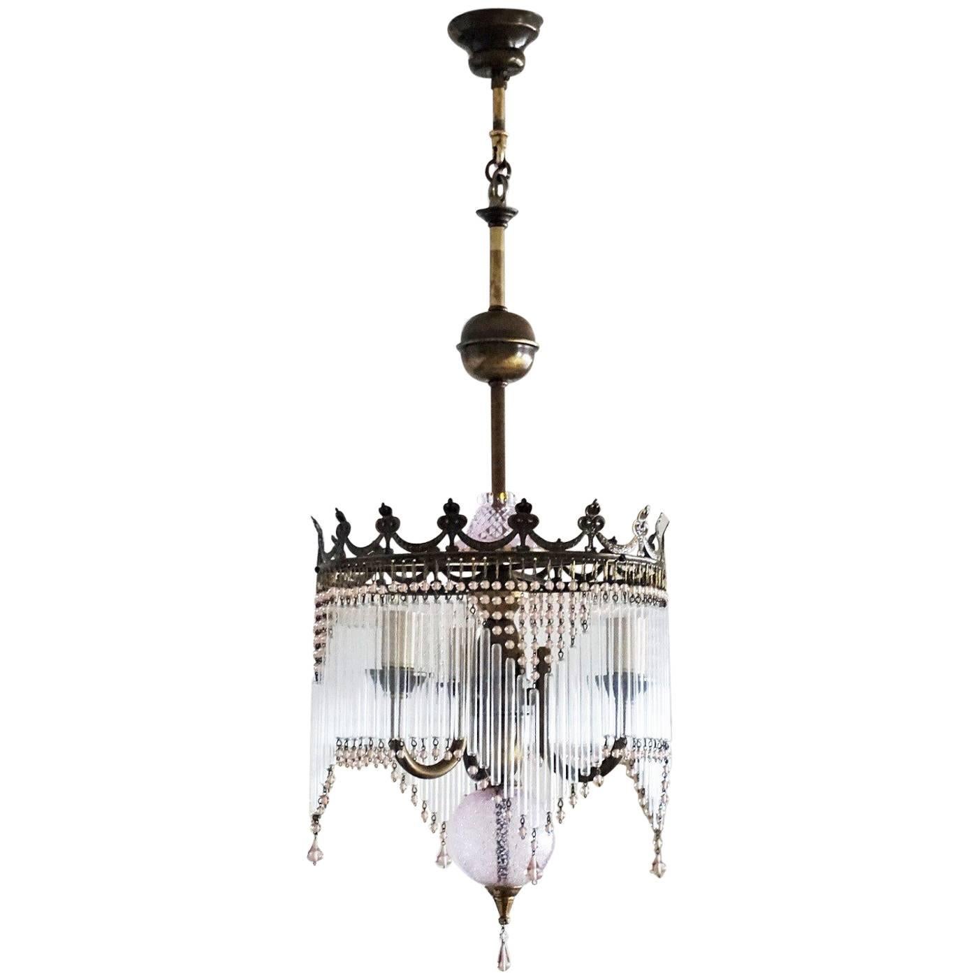 Mid-20th Century French Vintage Three-Light Chandelier with Glass Rods