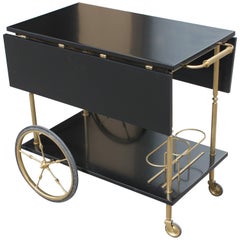 Beautiful Maison Jansen Ebonized Drop-Leaf Bar Cart, circa 1940s