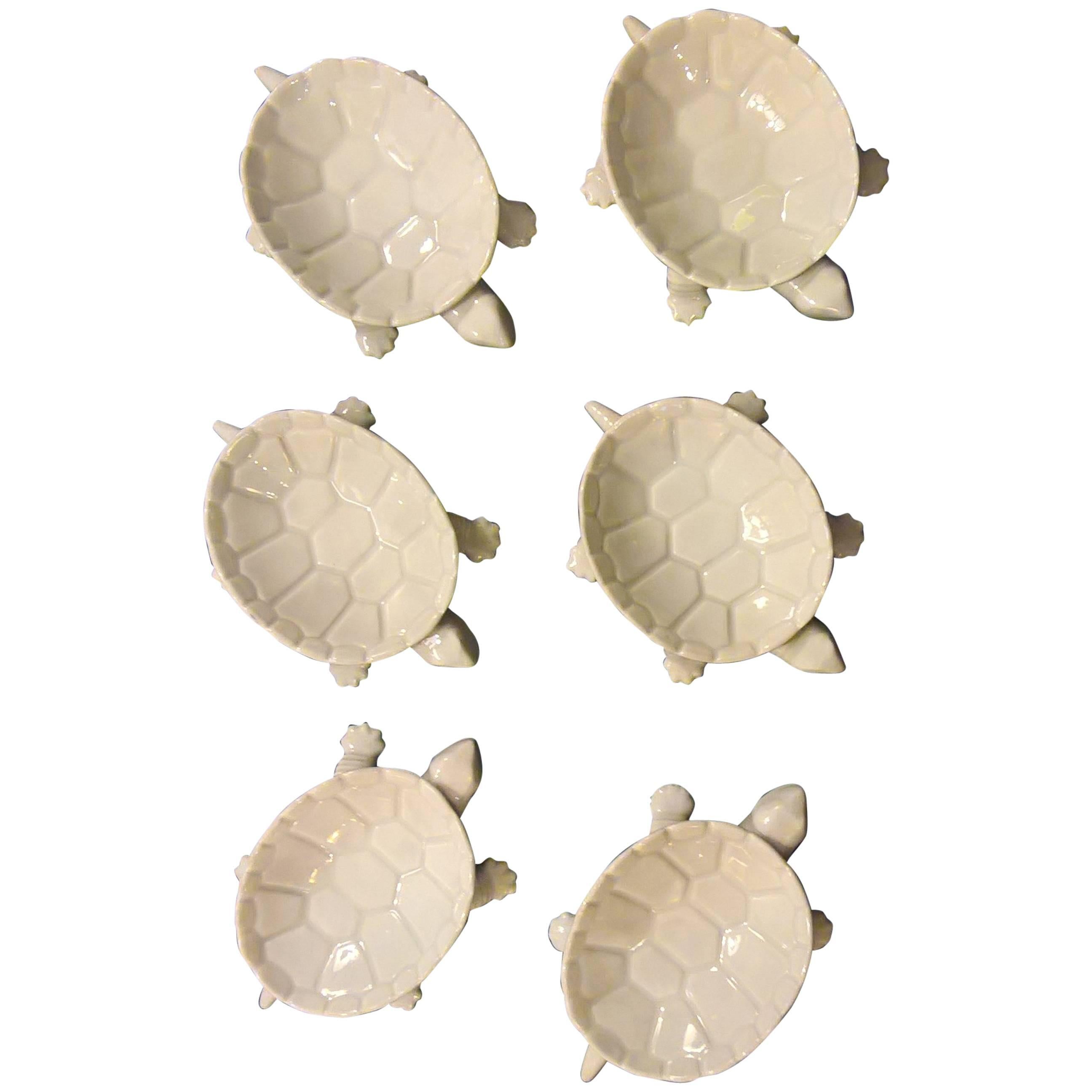 Midcentury-Modern Set of Six KPM Turtle Dishes in White Porcelain