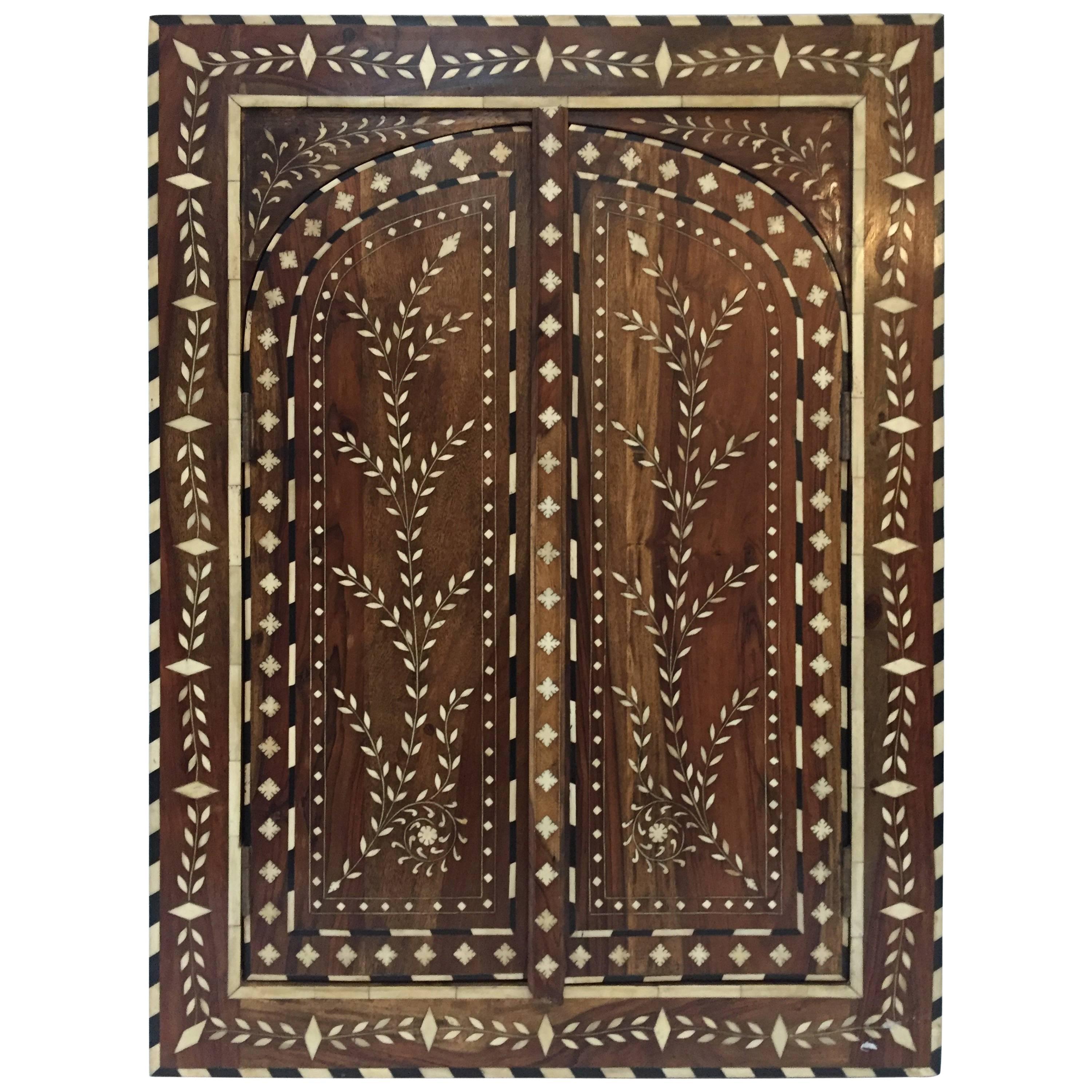 Vizagapatam Anglo-Indian Wall Window Mirror Inlaid with Ox Bone