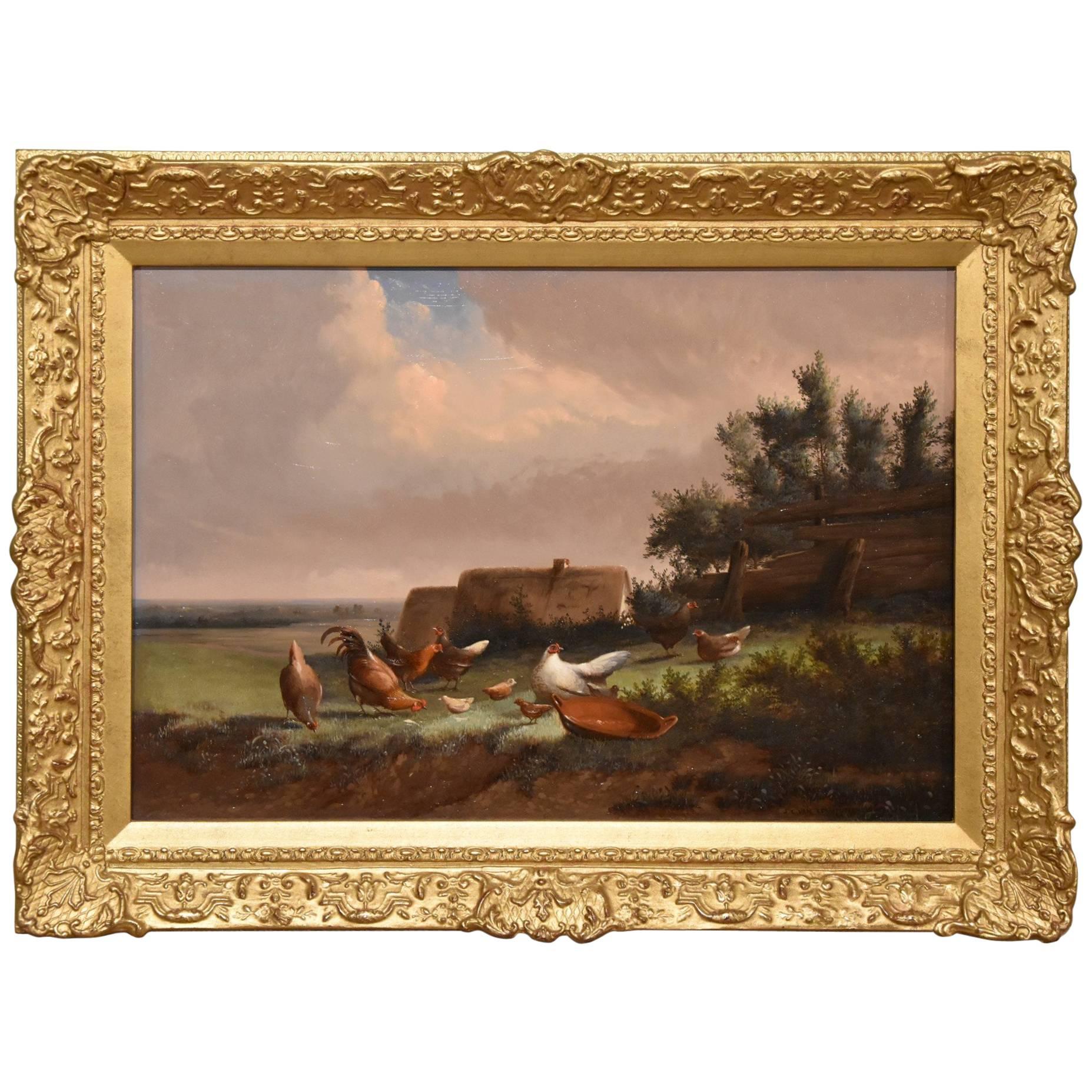 "Hens in Landscape" by Johan Leemputten For Sale