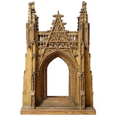 Gilded Wooden Reliquary in the Shape of a Gothic Cathedral, England 15th Century