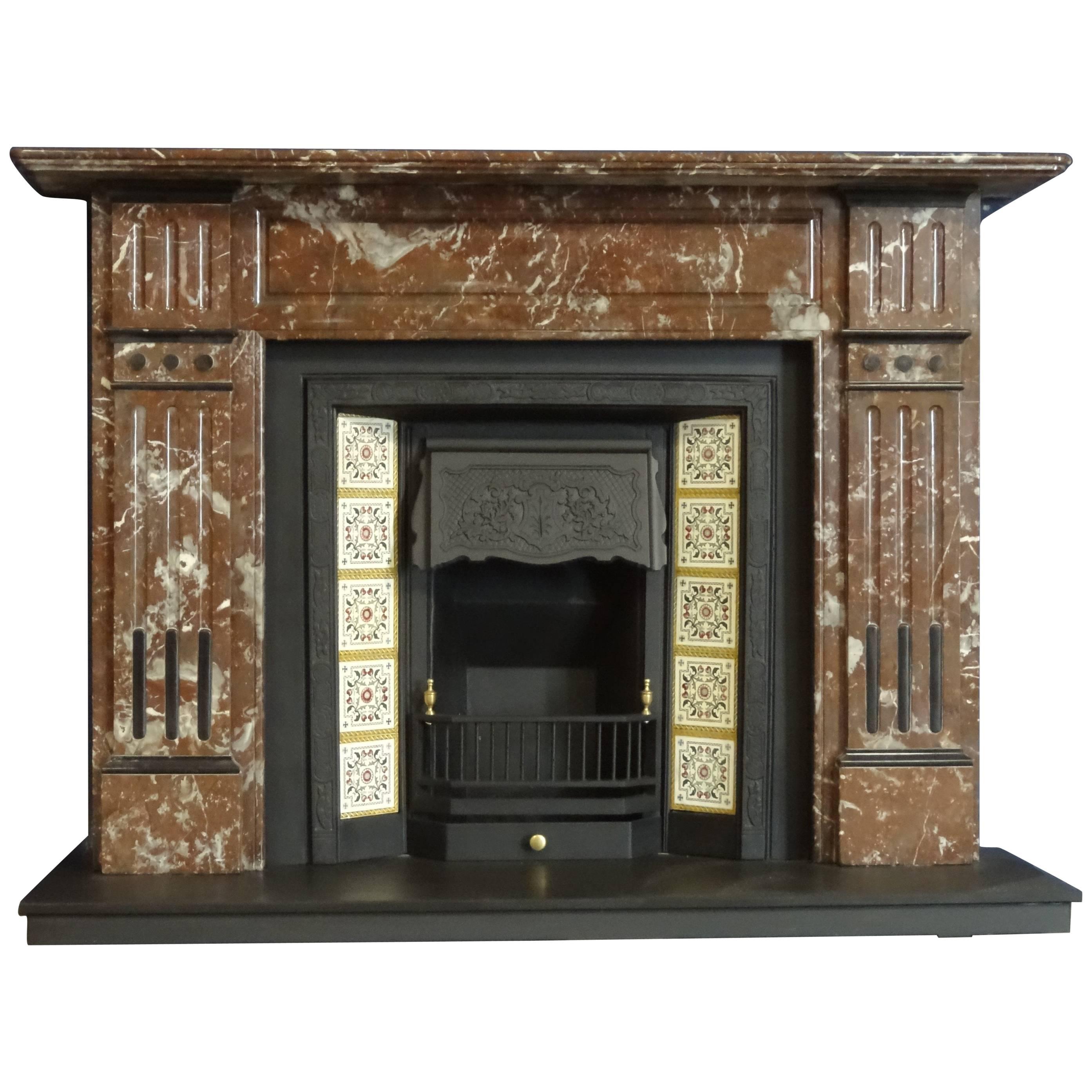 Irish 19th Century Victorian Hand-Carved Breccia Marble Fireplace Surround For Sale