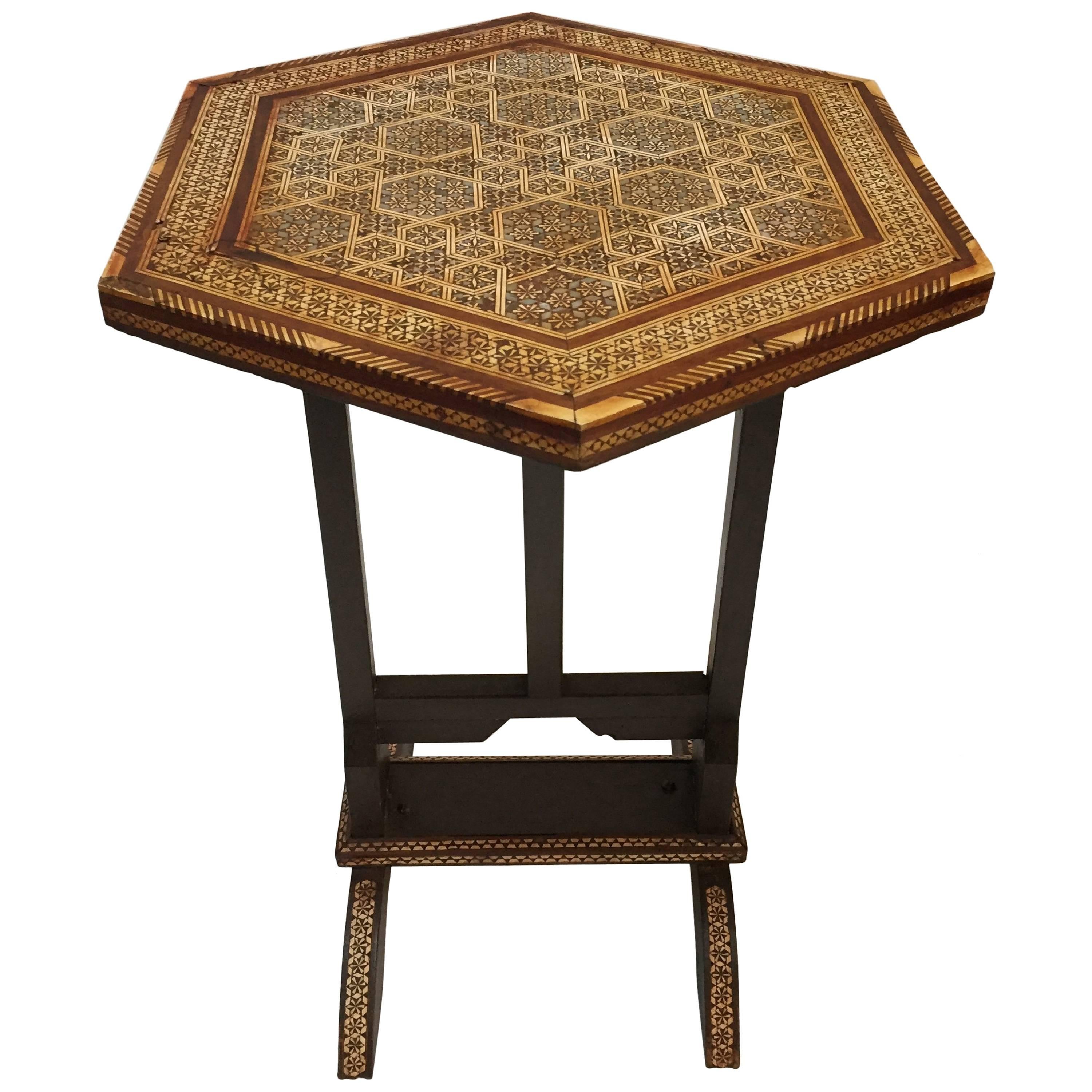 Chess Game Table Octagonal 16" Egyptian Mother of Pearl Inlay Coffee Side Table