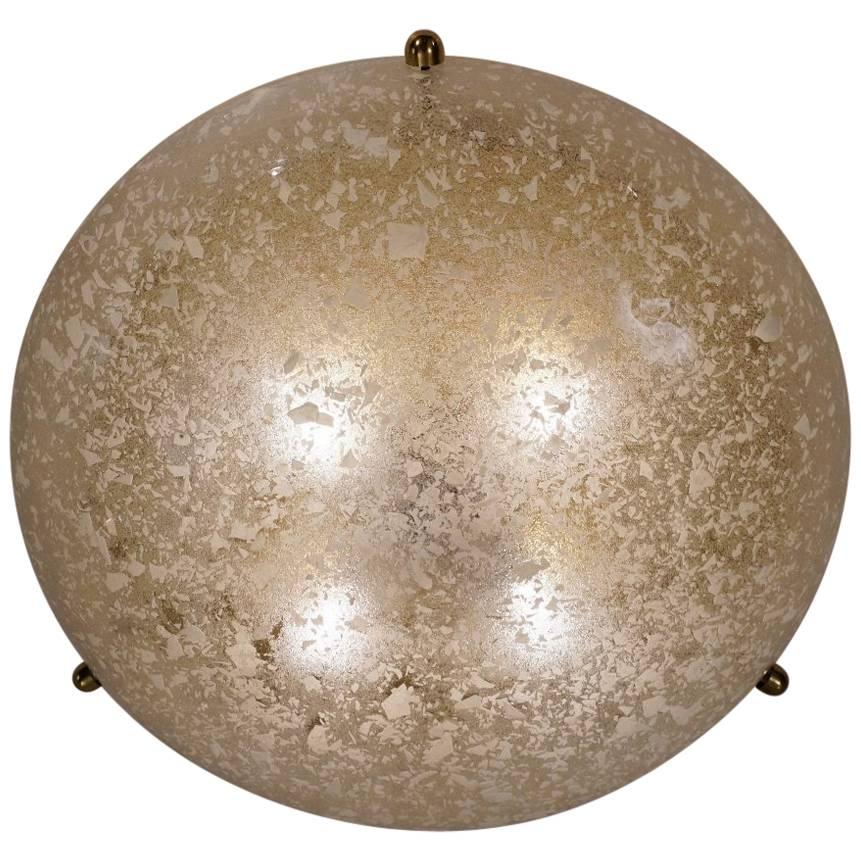 Brass Flush Light with Glass Shade, Hillebrand, circa 1970s, German