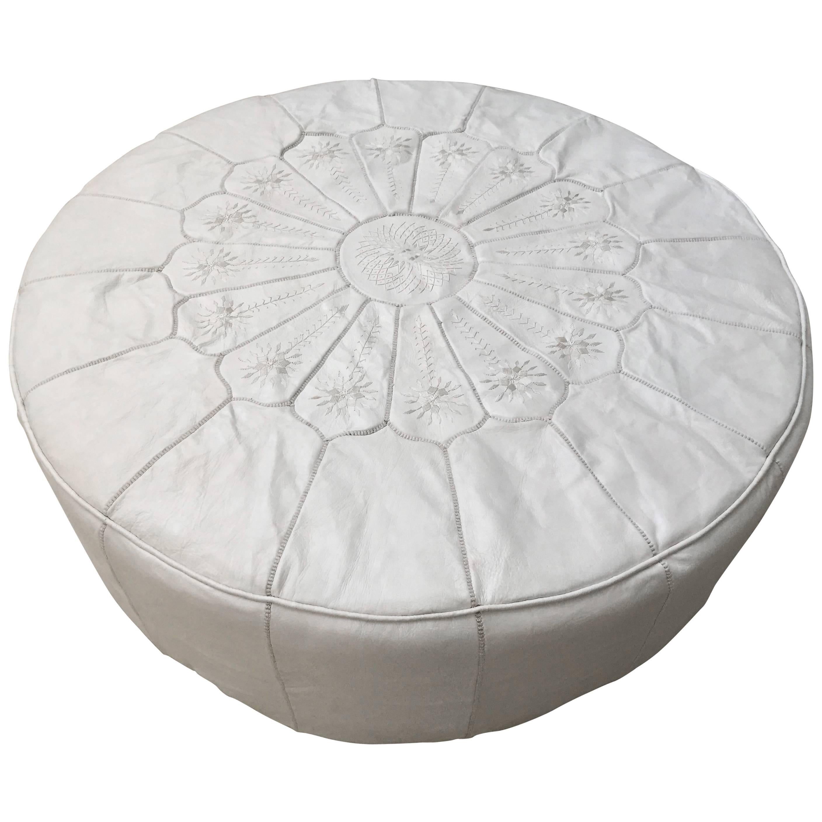 Large Round White Leather Table Ottoman