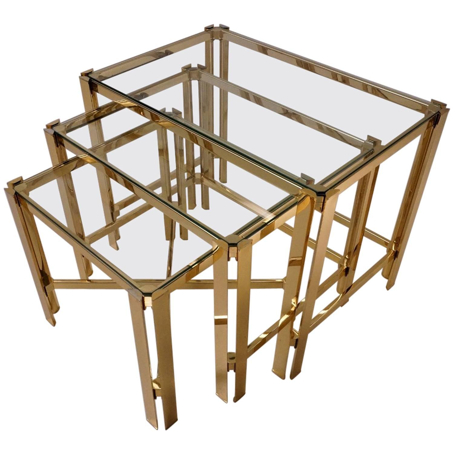 Gold Nesting Tables, Gold-Plated Gilt by Pierre Vandel, circa 1970s, France