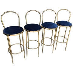 Set of Four Brass Italian Bar Stools Set of Four Brass Italian Bar Stools
