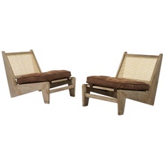 Pierre Jeanneret, PJ-SI-59-C, Kangaroo Chairs, circa 1960, Teak Cane, Chandigarh