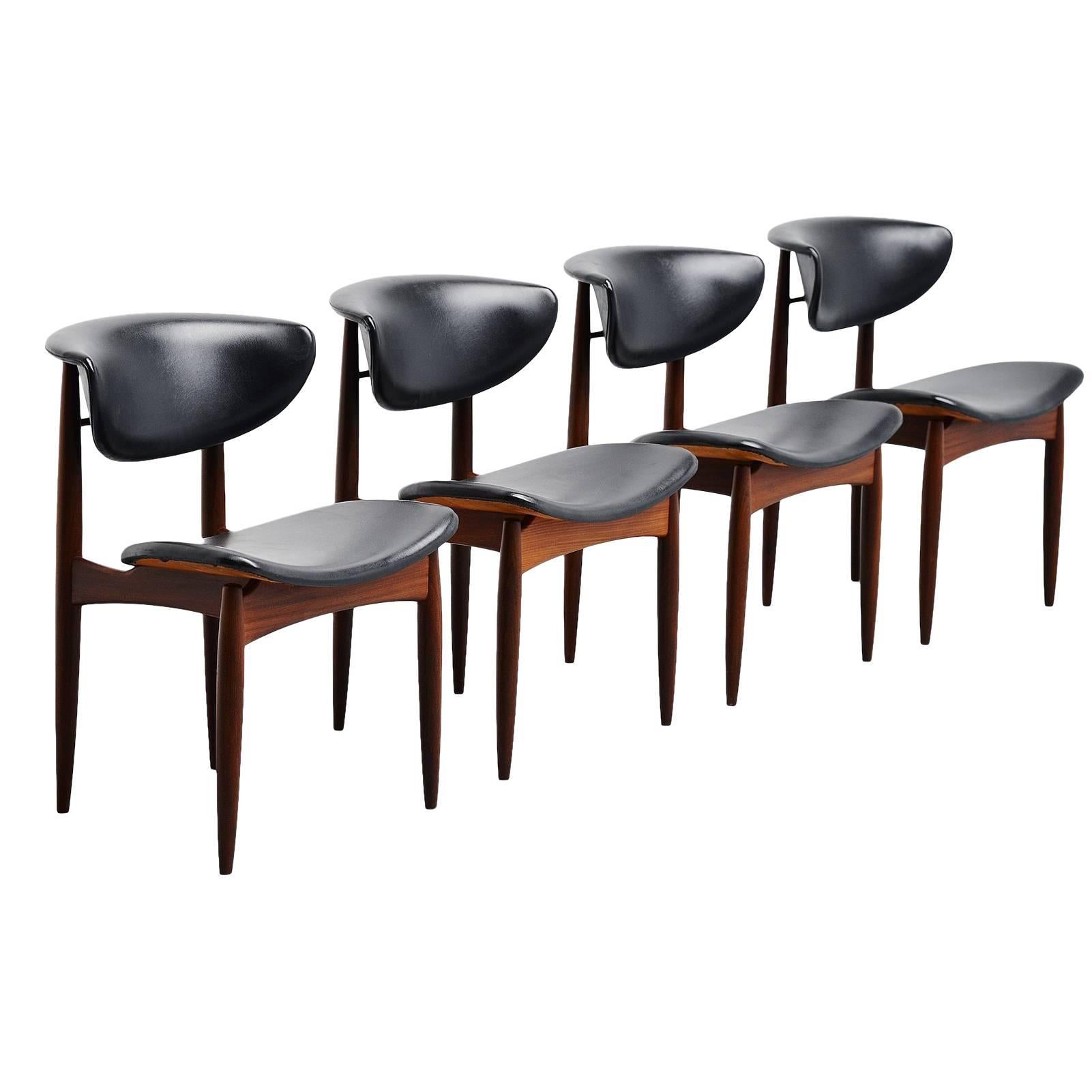 Danish Dining Chairs in Teak and Faux Leather, Denmark, 1960