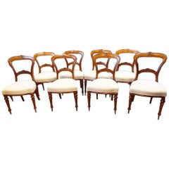 Set of Eight Victorian Walnut Dining Chairs