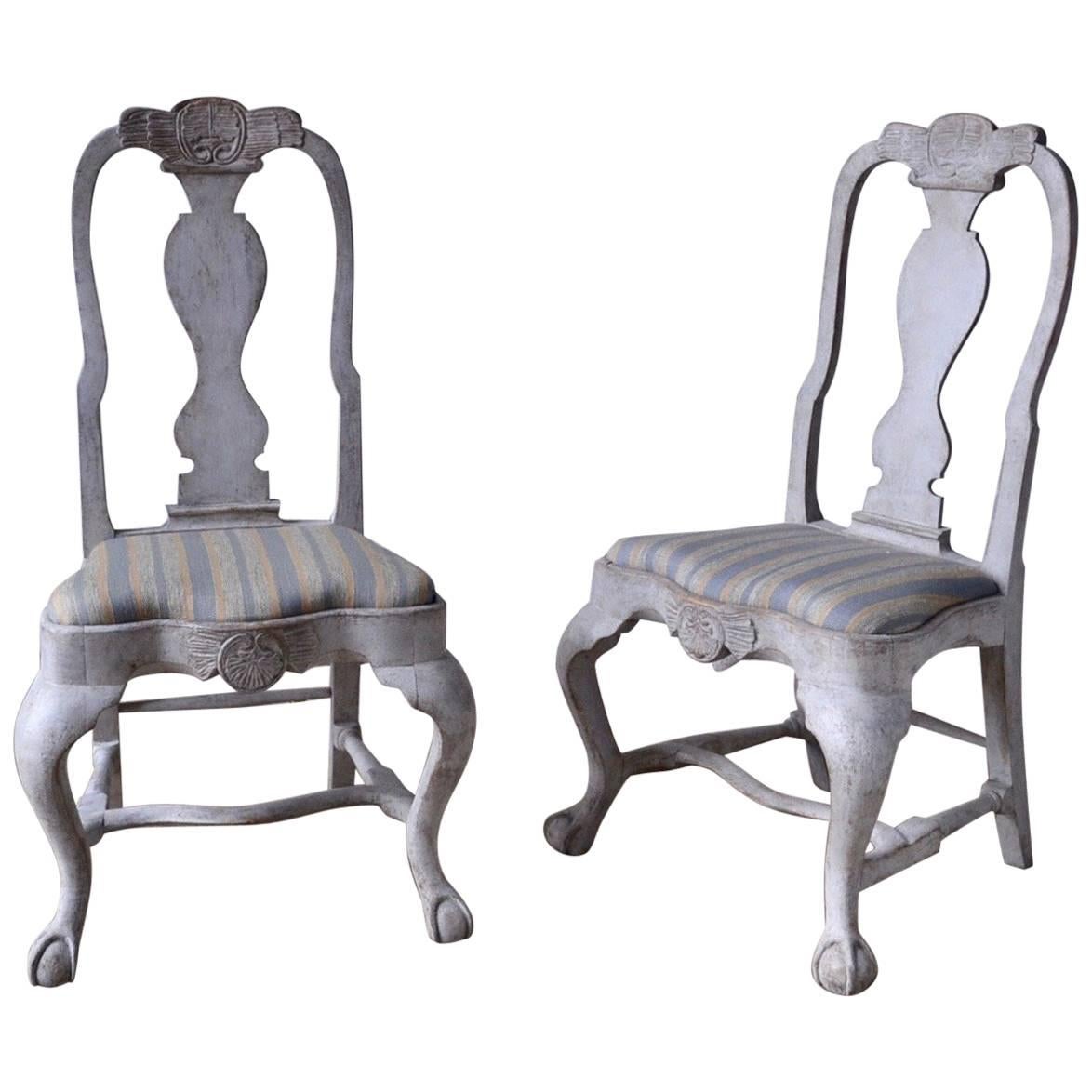 Pair of Swedish Late Baroque Chairs, 18th Century For Sale