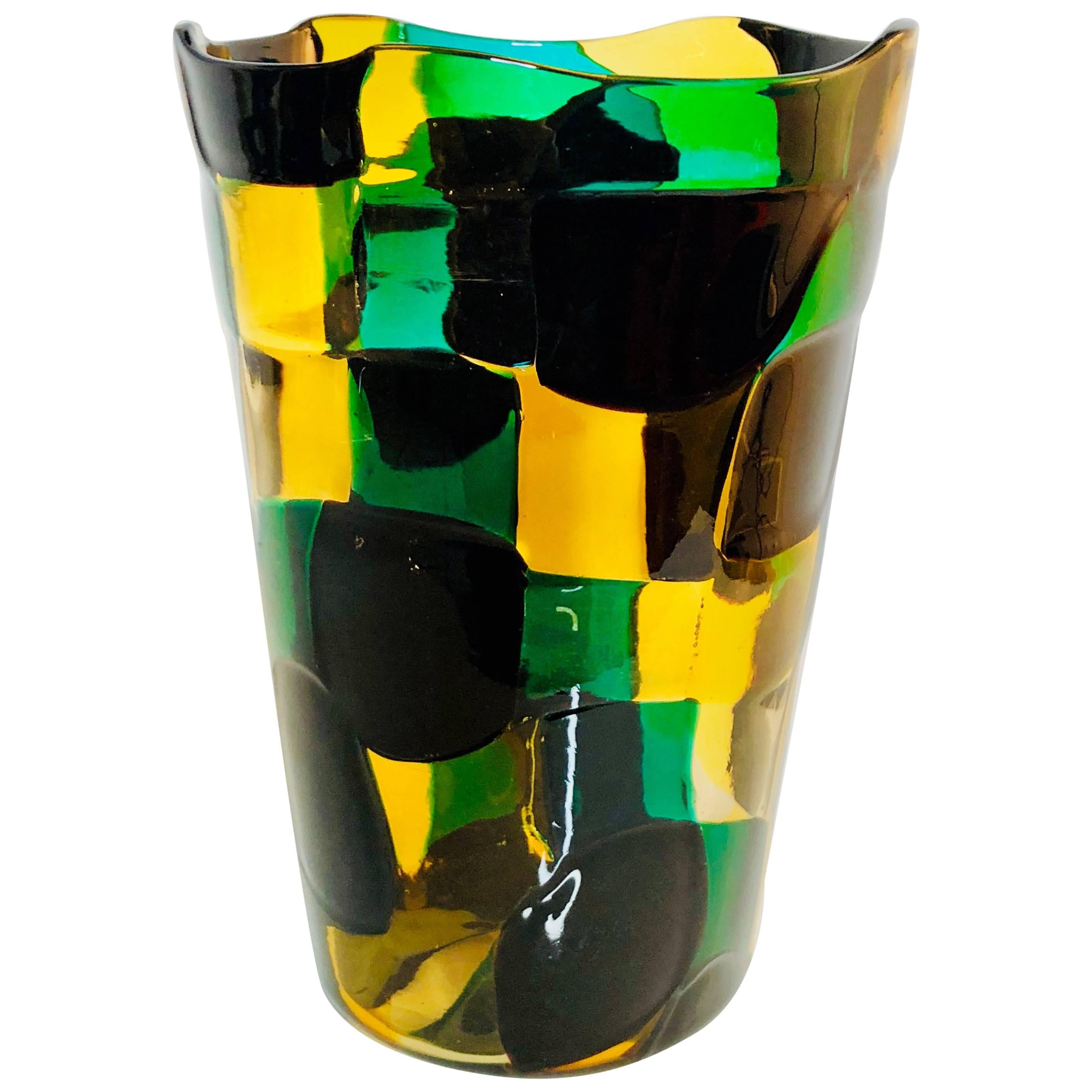 Handblown vessel vase by Fulvio Bianconi for Venini. Beautiful colors and form. 