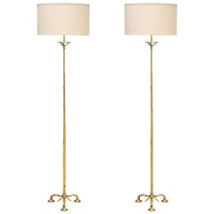 Pair of Midcentury Faux Bamboo Brass Floor Lamps