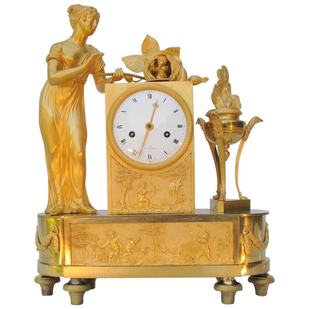 French Empire Ormolu Mantel Clock, "the Birth of Love" For Sale
