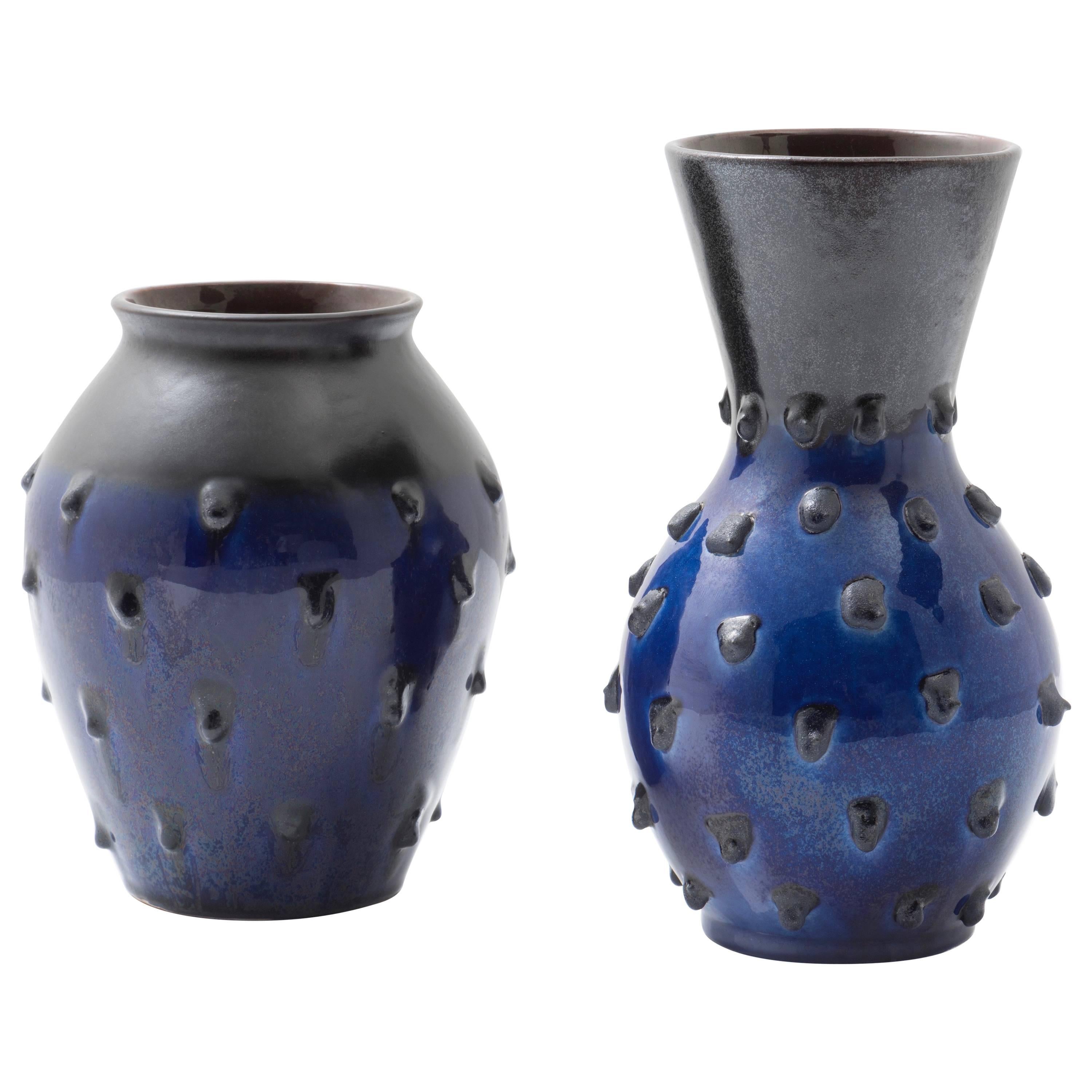 Blue Ceramic Vases, 1950 For Sale