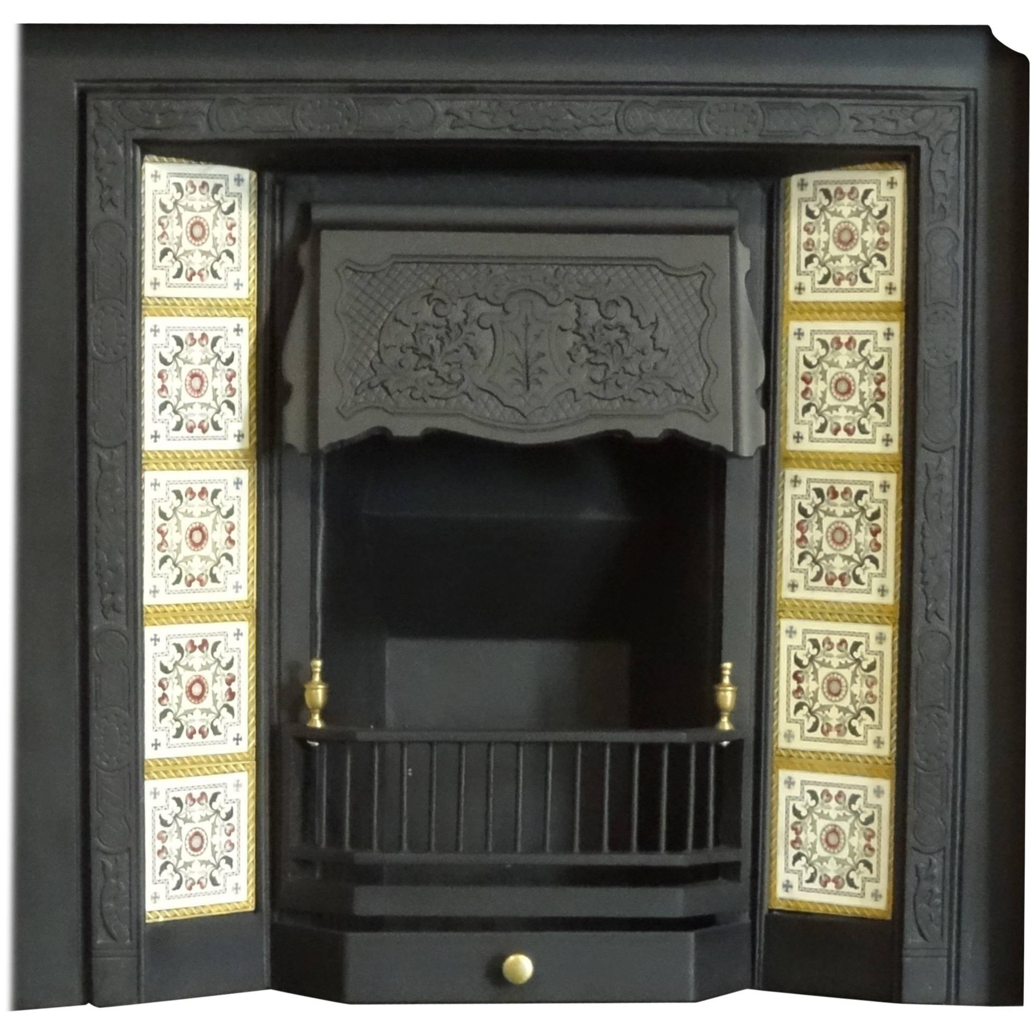 Irish 19th Century Victorian Cast Iron Tiled Fireplace Insert For Sale