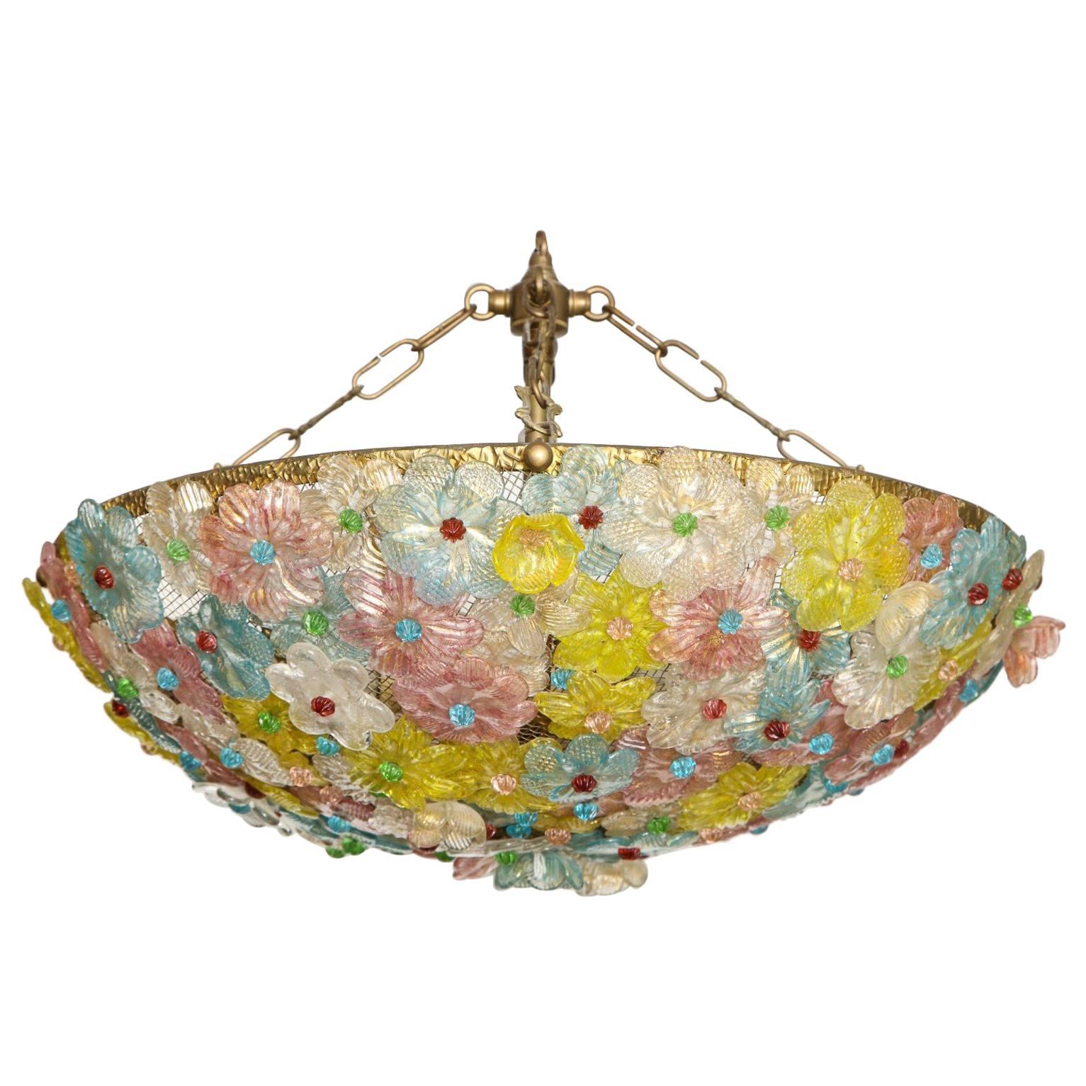 A Mid-Century Murano "Flower Basket" Flush Mount by Barovier & Toso