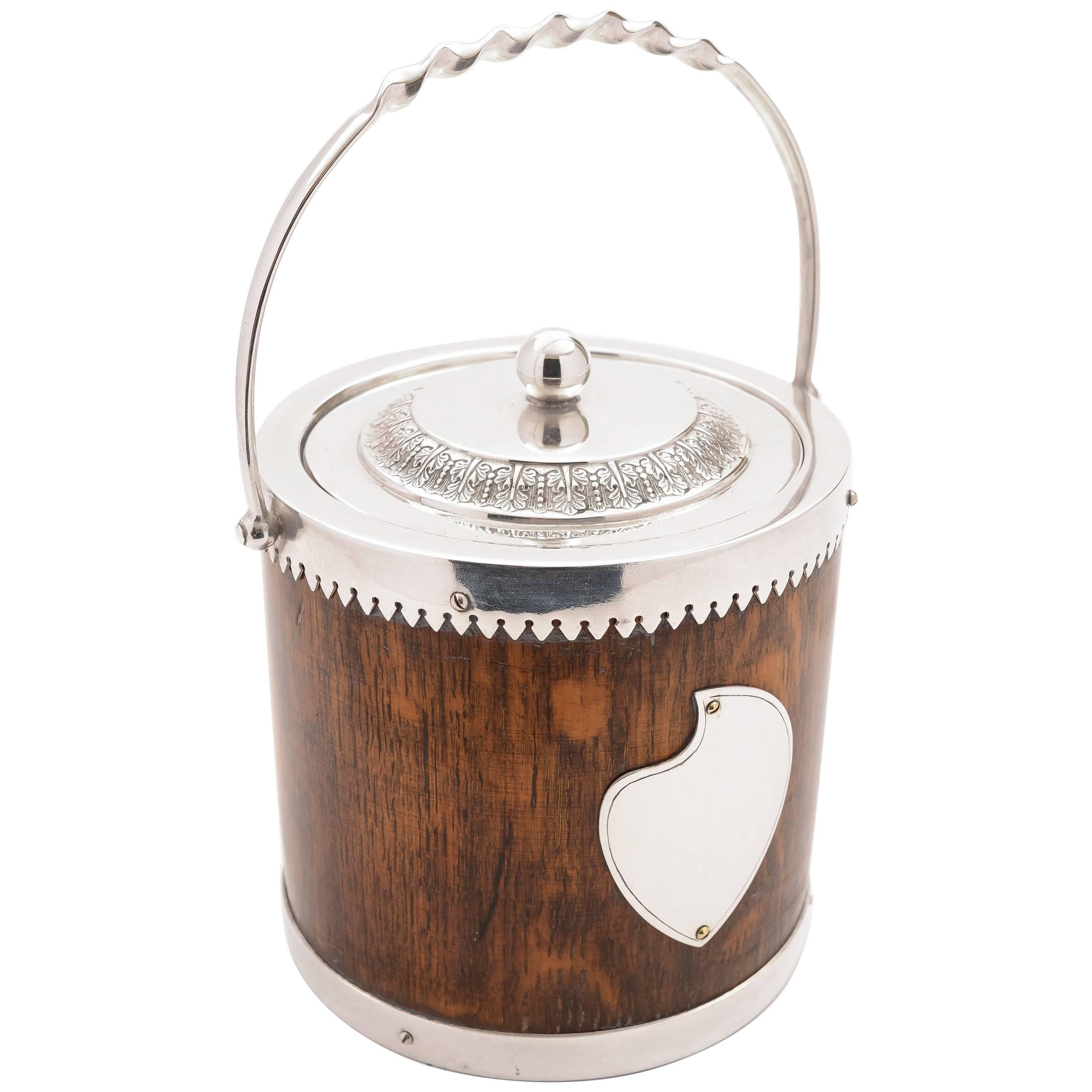 Victorian Oak and Silver Plated Biscuit Barrel, circa 1890