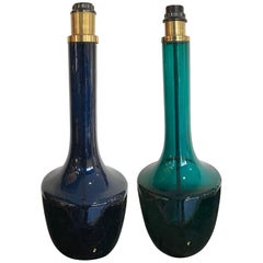 Pair of Similar Large Colored Glass Lamps