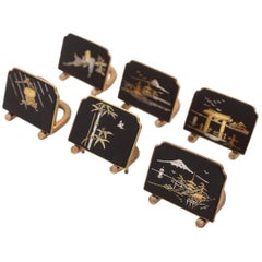 Antique Set of Six Japanese Komai-Style Menu Holders, circa 1920