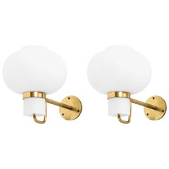 Wall Lamps in Brass and Opaline Glass Produced in Denmark