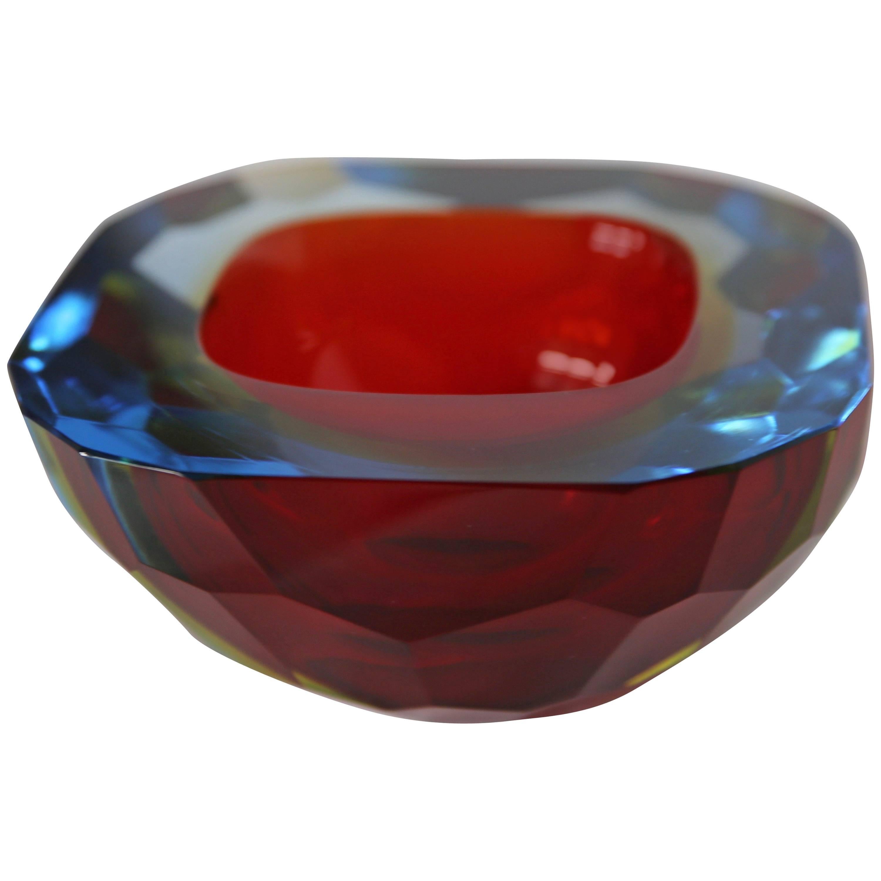 Murano Sommerso Diamond Faceted Geode Bowl by Mandruzzato In Excellent Condition In Brussels, BE