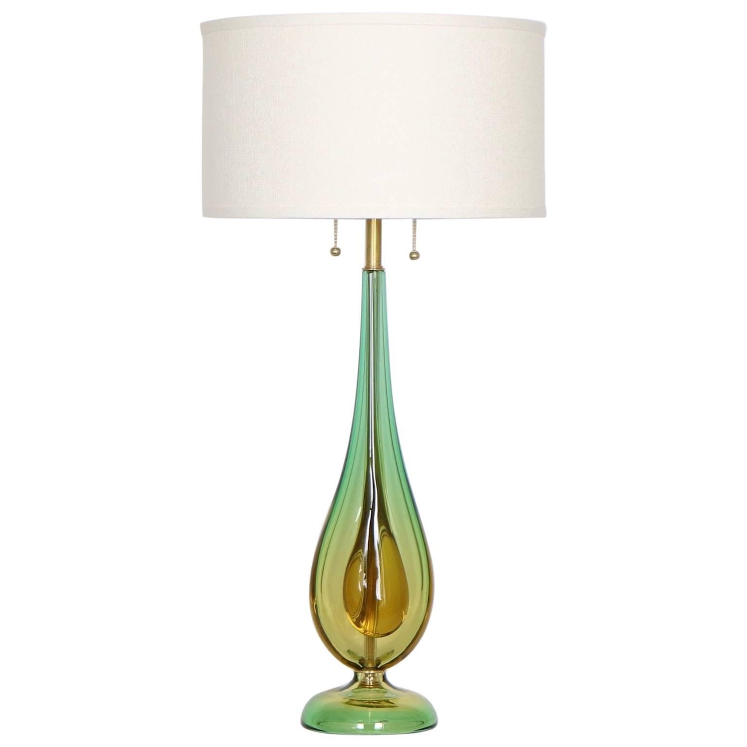 Seguso Murano Sommerso Glass Table Lamp in Green and Amber